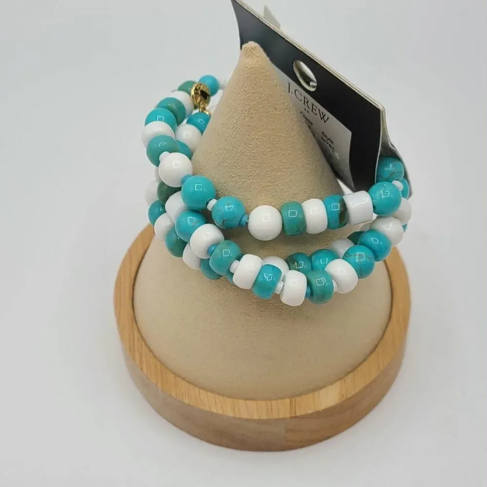 J Crew Factory Set of Blue White Bead Stretchy Bracelet NWT!